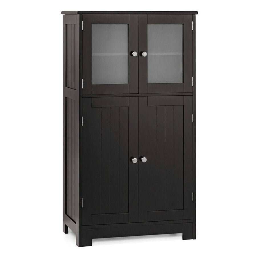 Hommoo Bathroom Floor Storage Locker Kitchen Cabinet with Doors and Adjustable Shelf-Brown Image 1