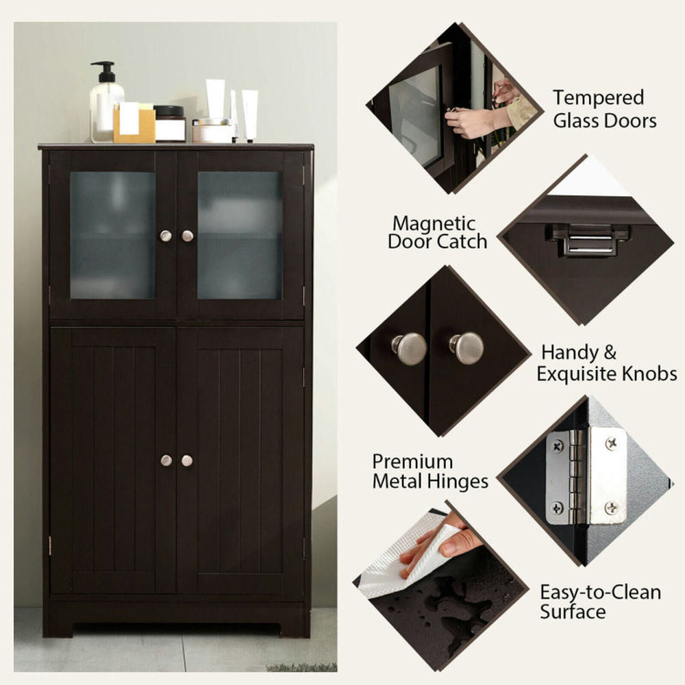 Hommoo Bathroom Floor Storage Locker Kitchen Cabinet with Doors and Adjustable Shelf-Brown Image 2