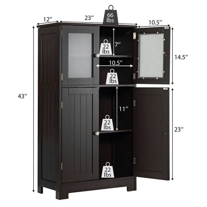 Hommoo Bathroom Floor Storage Locker Kitchen Cabinet with Doors and Adjustable Shelf-Brown Image 3