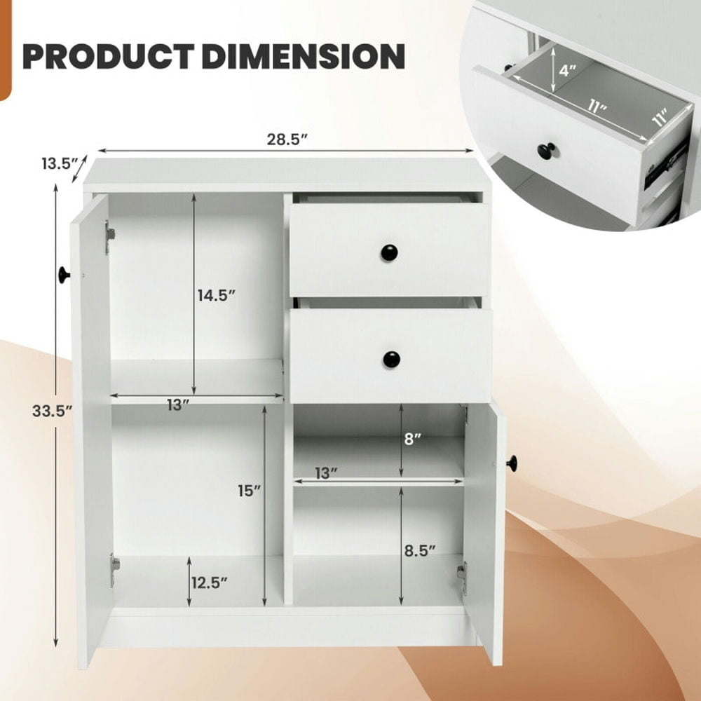 Hommoo 2-Door Free-standing Kitchen Sideboard with Adjustable Shelves-White, Bathroom Cabinets for Entryway Storage, Image 4