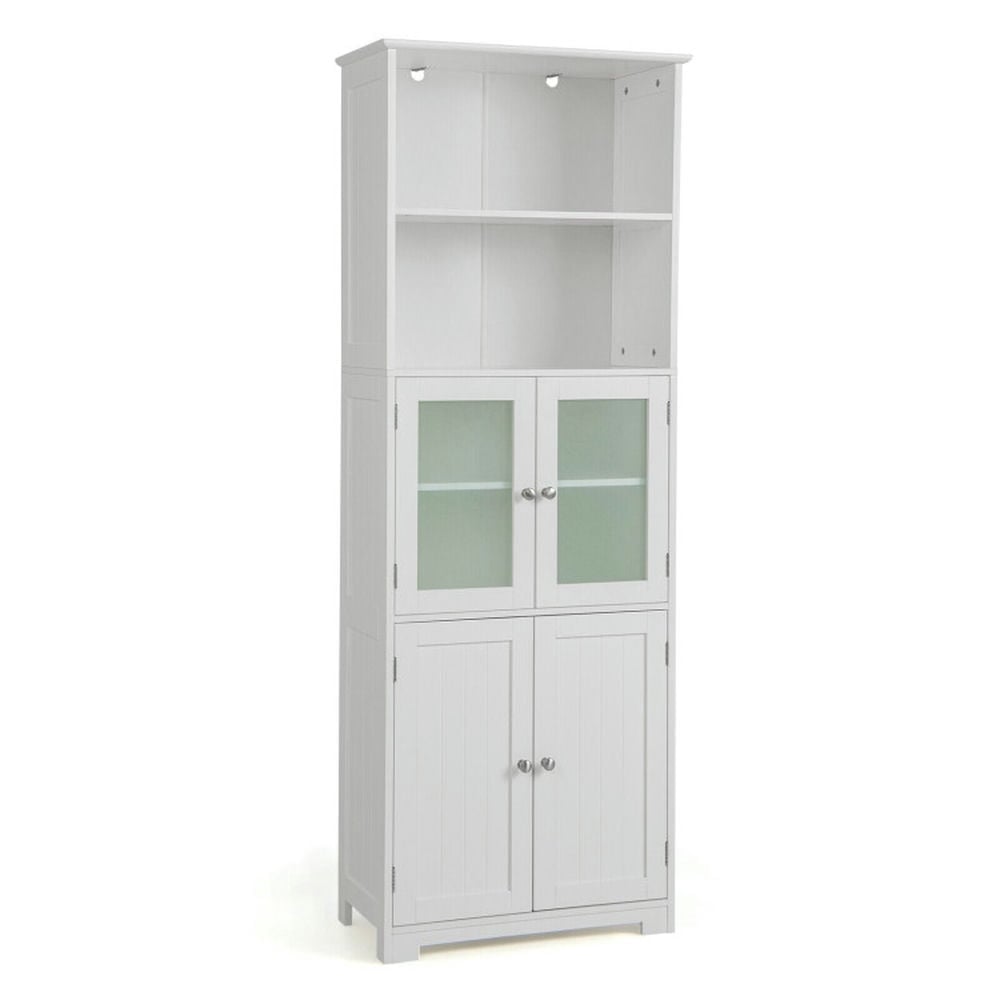 Hommoo 6-Tier Freestanding Bathroom Cabinet with 2 Open Compartments and Adjustable Shelves-White Image 1