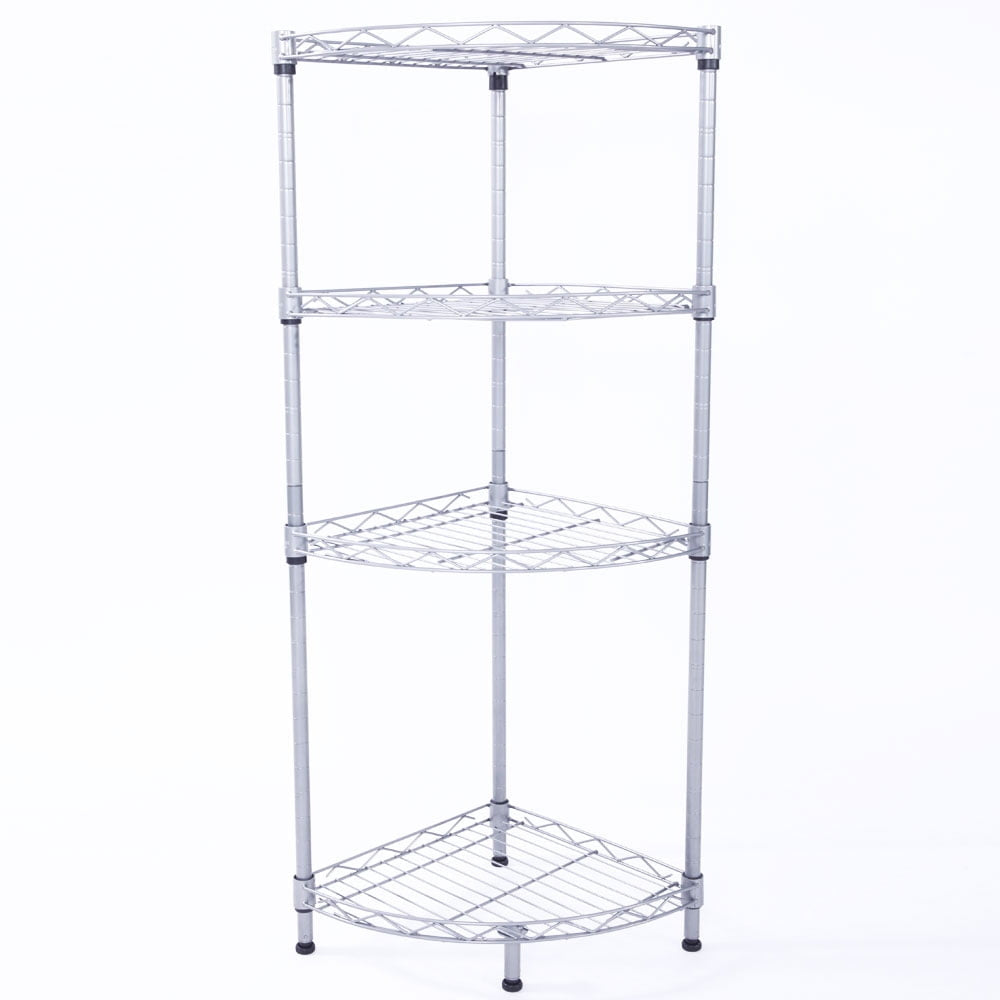 Hommoo Corner Adjustable 11.81"W x 11.81"D x 35.43"H 4-Shelf Wired Bath Shelves, Silver Image 3