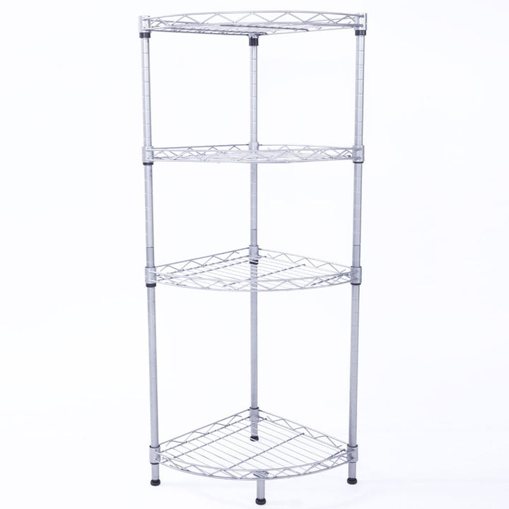 Hommoo Corner Adjustable 11.81"W x 11.81"D x 35.43"H 4-Shelf Wired Bath Shelves, Silver Image 3