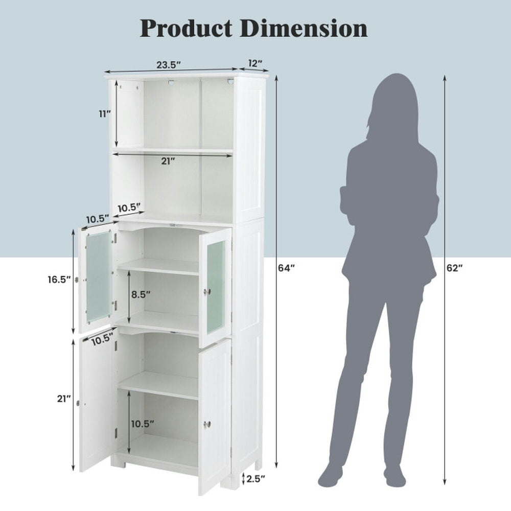 Hommoo 6-Tier Freestanding Bathroom Cabinet with 2 Open Compartments and Adjustable Shelves-White Image 5