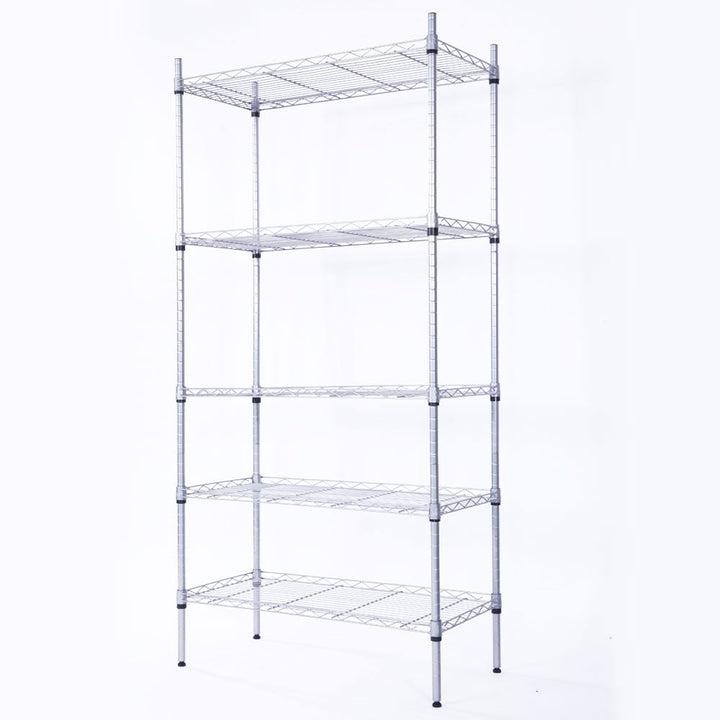 Hommoo 5-Shelf Rectangle Storage Rack, Carbon Steel Metal Assembly Rack for Bedroom Living Room Office - Silver Gray Image 3