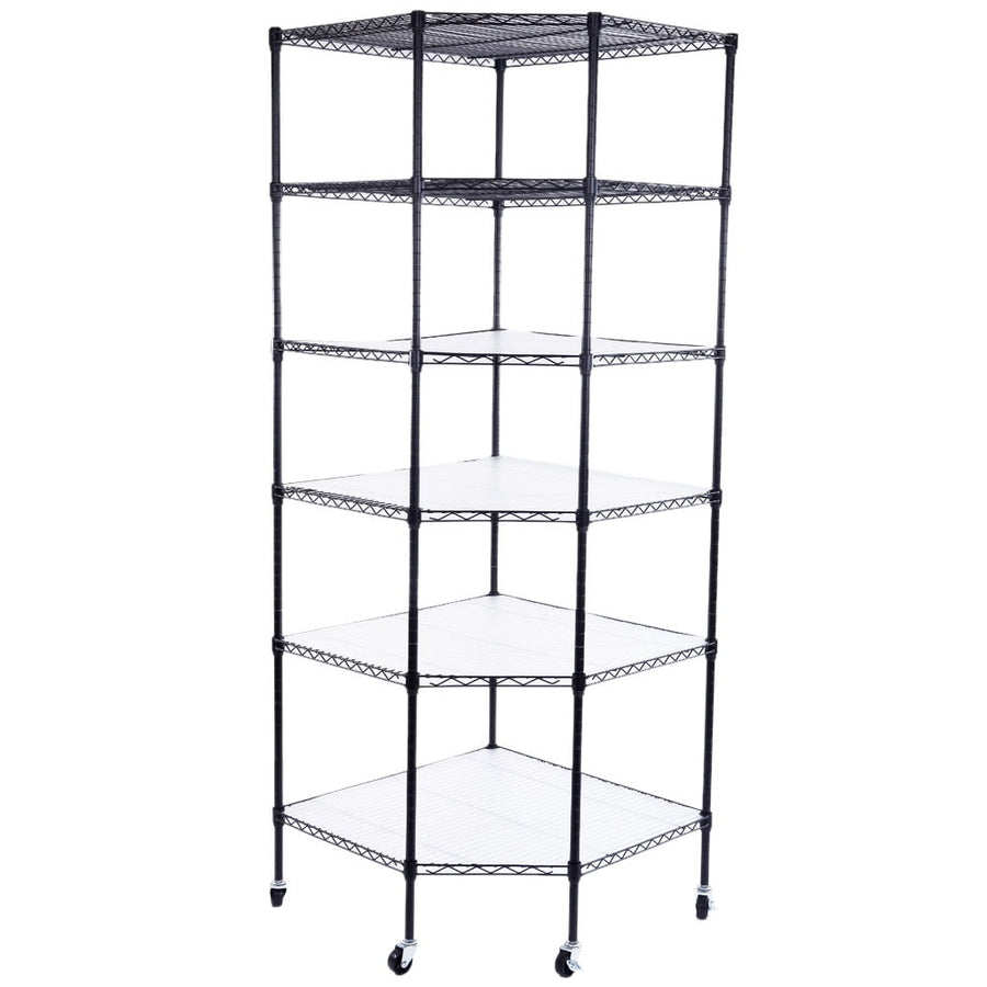 Hommoo 6-Layer Chrome Plated Polygonal Corner Shelf, Office Furniture Metal Storage Shelves with 2 Inches PP Wheels - Image 1