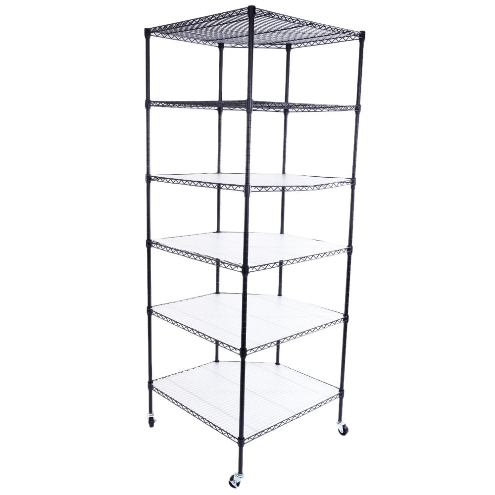 Hommoo 6-Layer Chrome Plated Polygonal Corner Shelf, Office Furniture Metal Storage Shelves with 2 Inches PP Wheels - Image 2