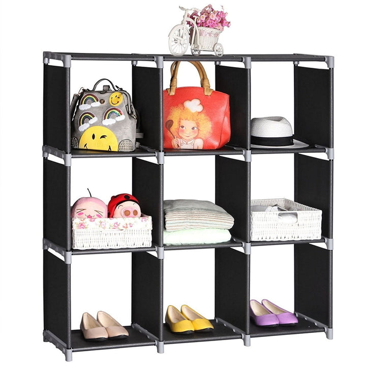 Hommoo 9 Cube Storage Organizer, DIY Plastic Shelves Units, Black Image 1