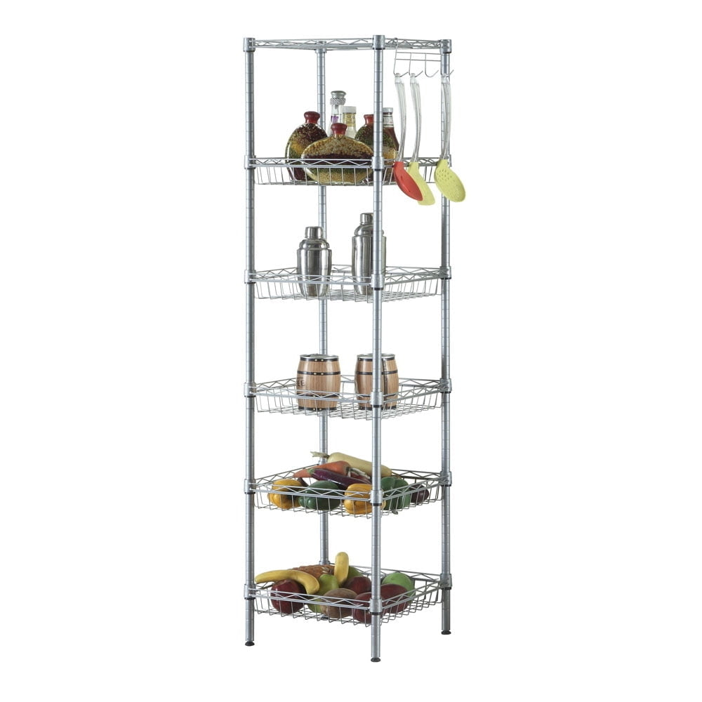 Hommoo 6-Tier Metal Standing Storage Shelf Units with Hook in Silver Gray Image 1