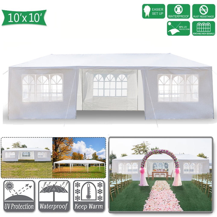 Hommoo 10 x 30 Tents and Canopies Outdoor Tents and Canopy, White 7 Sides Portable Waterproof Tent with Spiral Tubes Image 1