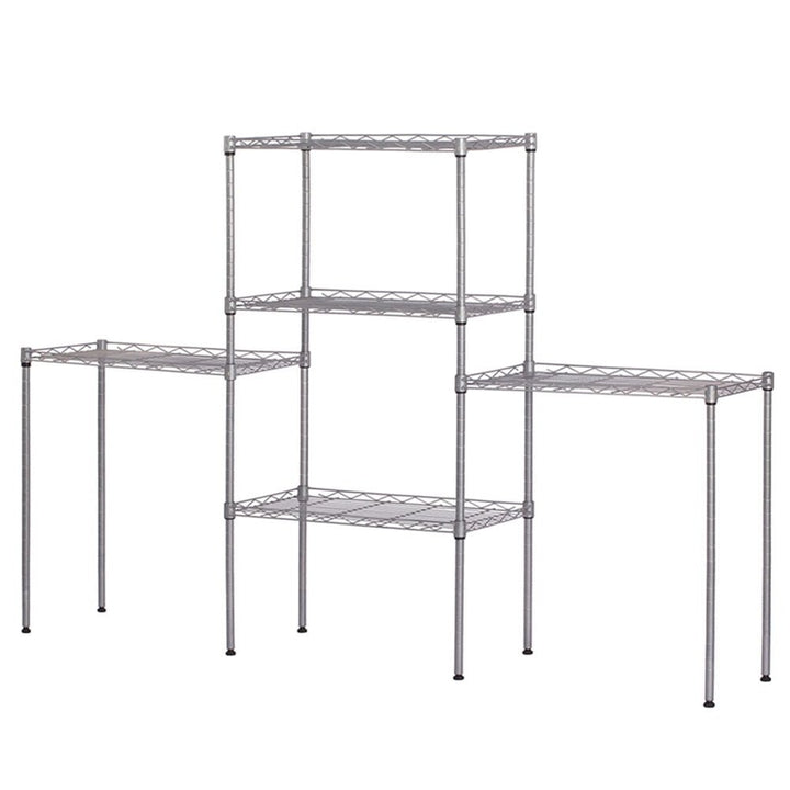 Hommoo Changeable Assembly Floor Standing Carbon Steel Storage Rack for Kitchen Living Room - Silver Image 2