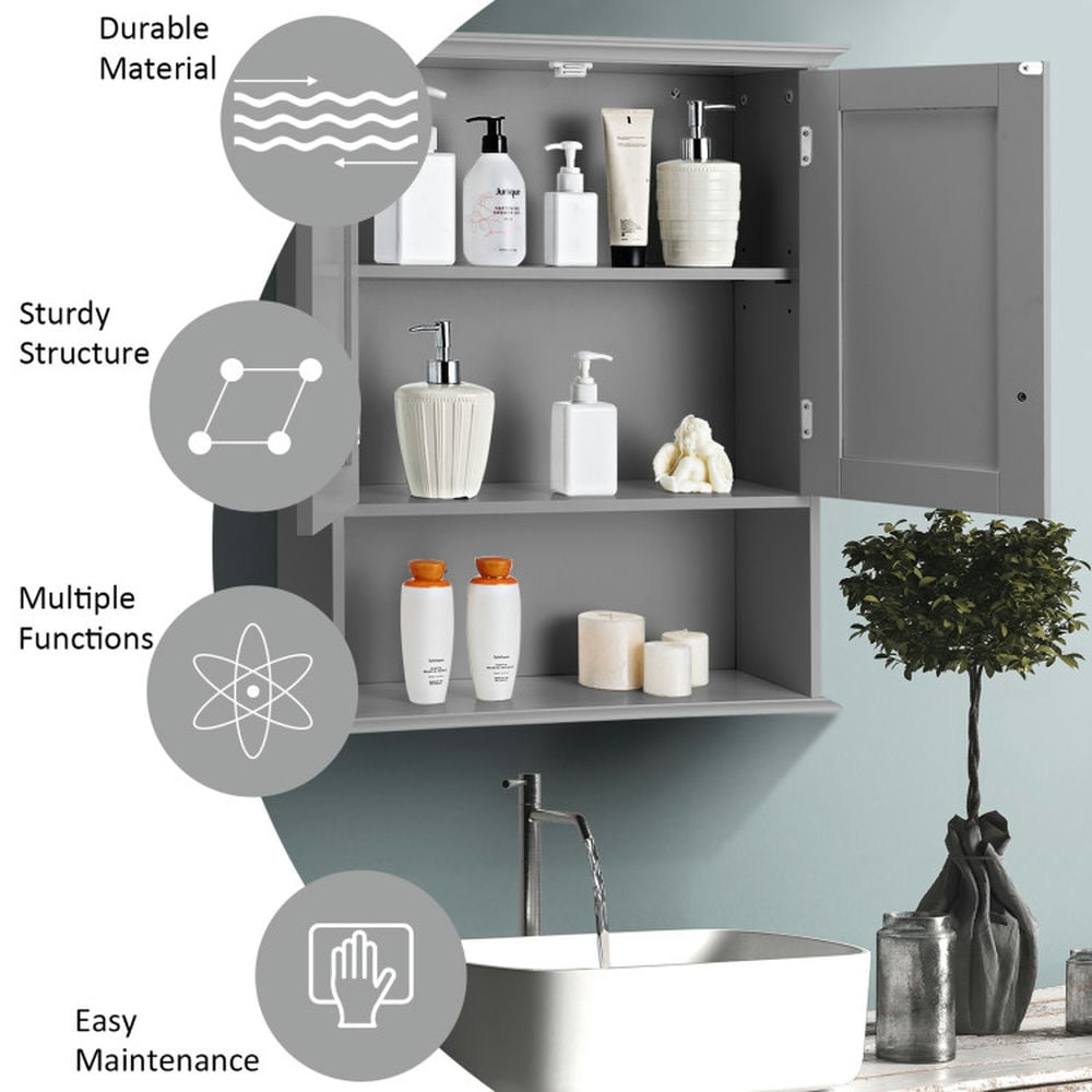 Hommoo Wall Mount Bathroom Storage Cabinet -Gray, Wall Cabinet for Bathroom Laundry Room Kitchen Image 6