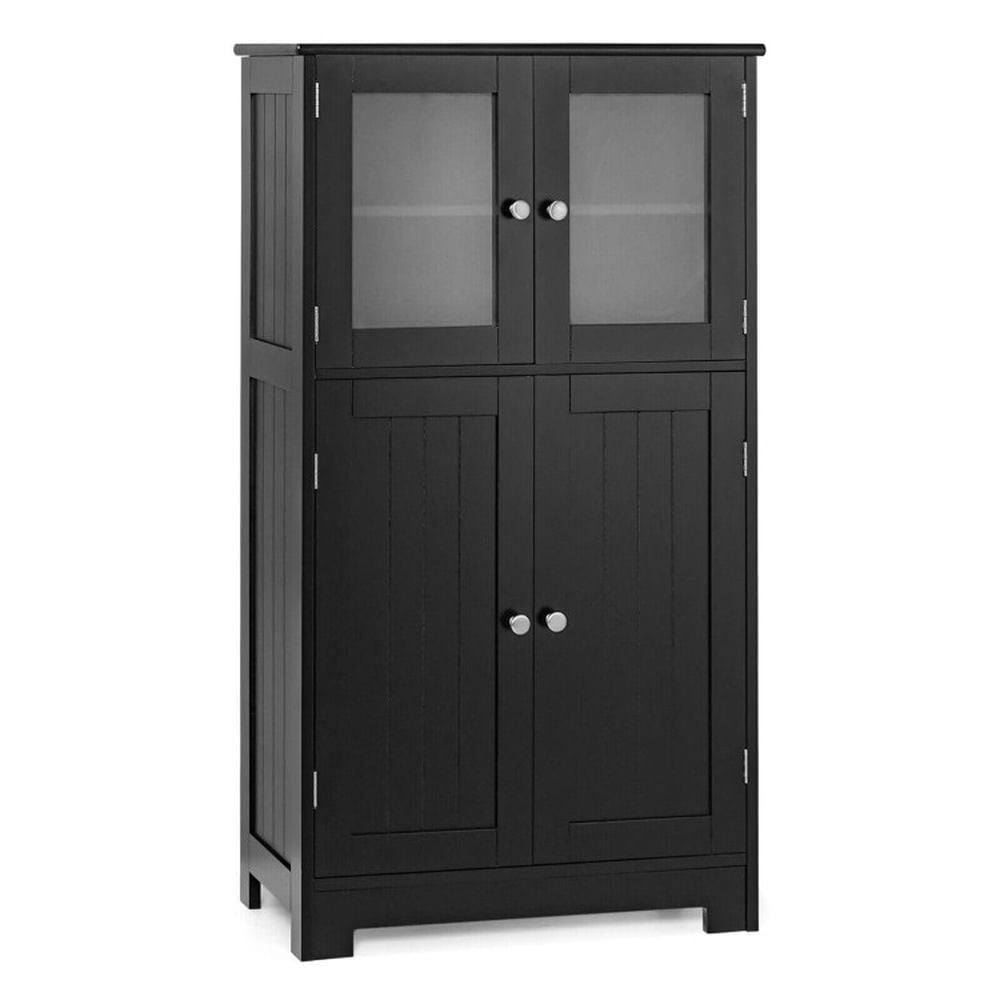 Hommoo Bathroom Floor Storage Locker Kitchen Cabinet with Doors and Adjustable Shelf-Black Image 1