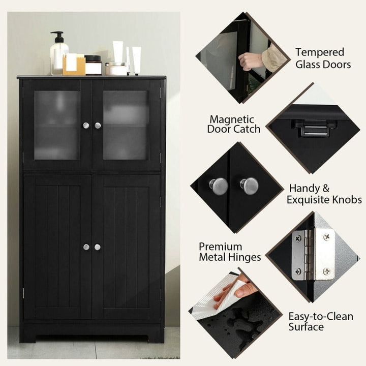 Hommoo Bathroom Floor Storage Locker Kitchen Cabinet with Doors and Adjustable Shelf-Black Image 2