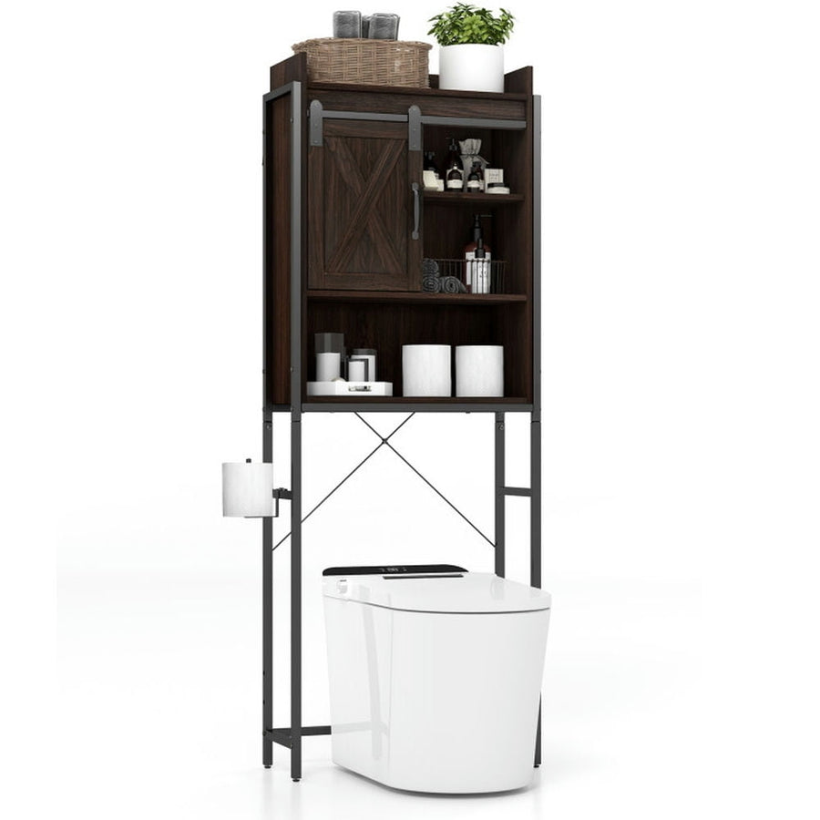 Hommoo 4-Tier Multifunctional Toilet Sorage Cabinet with Adjustable Shelf and Sliding Barn Door, Bathroom Cabinet Image 1