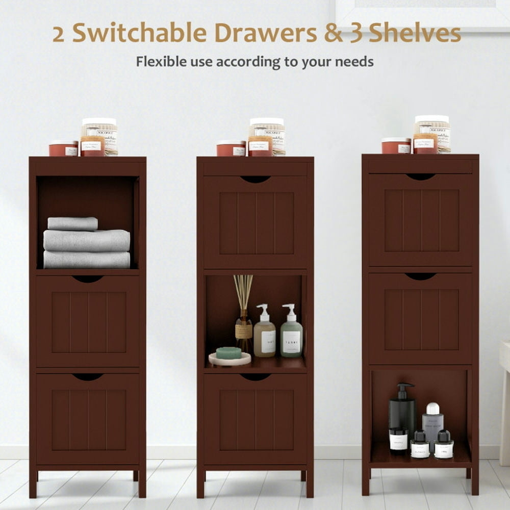 Hommoo Freestanding Storage Cabinet with 2 Removable Drawers for Bathroom-Brown Image 2