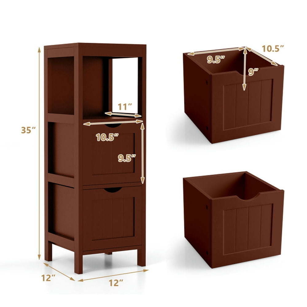 Hommoo Freestanding Storage Cabinet with 2 Removable Drawers for Bathroom-Brown Image 3