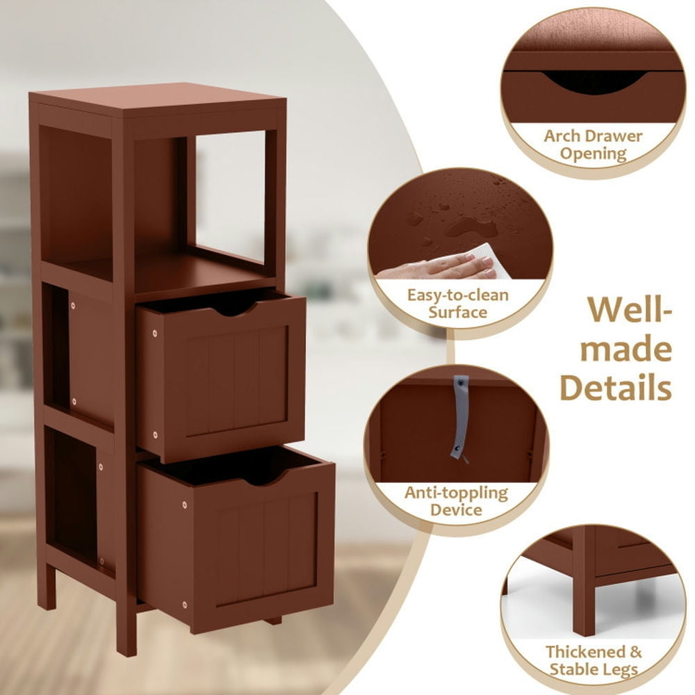 Hommoo Freestanding Storage Cabinet with 2 Removable Drawers for Bathroom-Brown Image 4