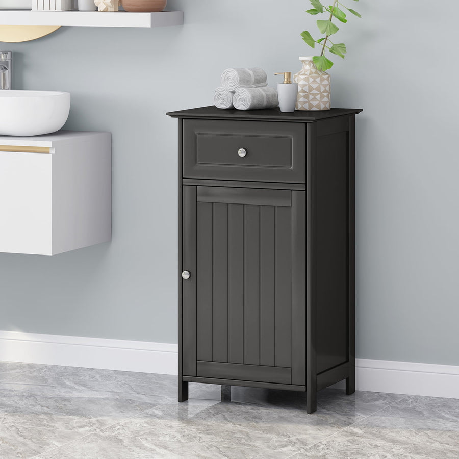 Hommoo Bathroom Free-Standing Floor Cabinet, Practical Storage Cabinet with Drawers and 1 Doors, Black Image 1