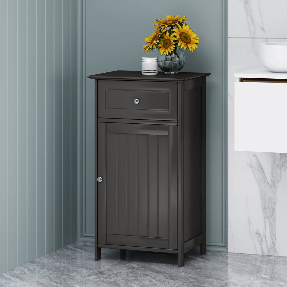 Hommoo Bathroom Free-Standing Floor Cabinet, Practical Storage Cabinet with Drawers and 1 Doors, Black Image 2