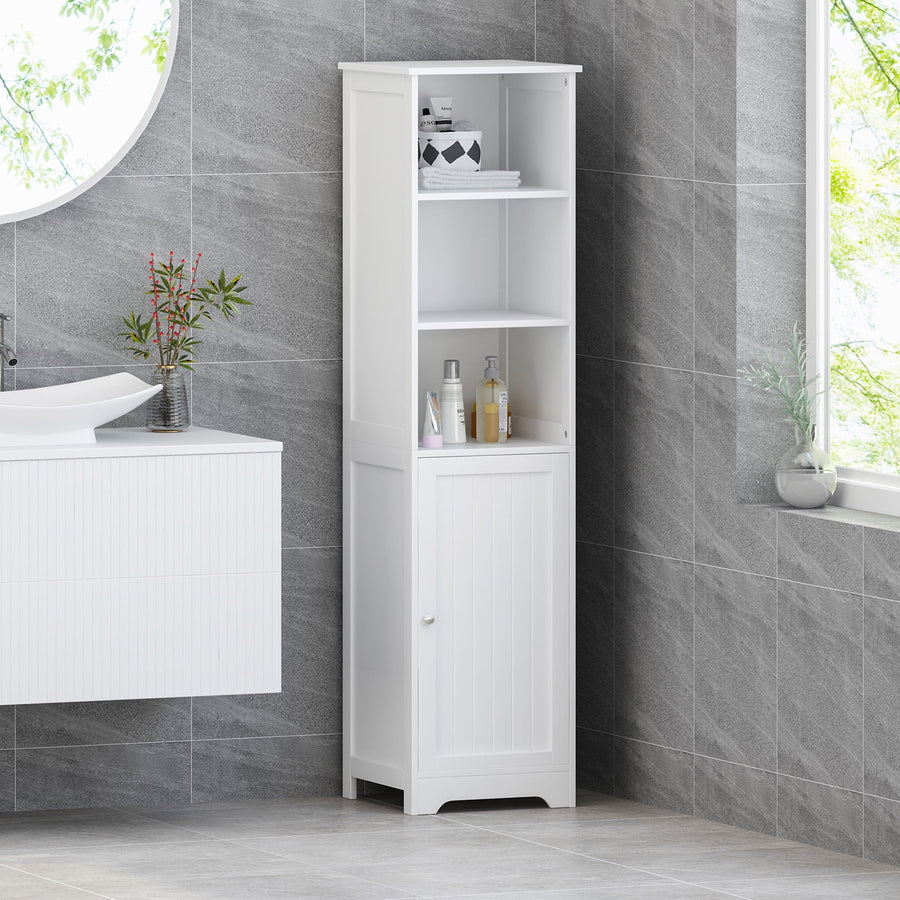 Hommoo Bathroom Storage Cabinet, Tall Slim Cabinet with 3 Shelves and Door, Floor Freestanding Linen Cabinet for Image 1