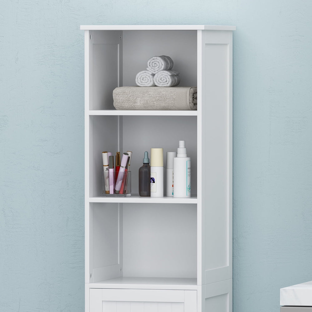 Hommoo Bathroom Storage Cabinet, Tall Slim Cabinet with 3 Shelves and Door, Floor Freestanding Linen Cabinet for Image 2