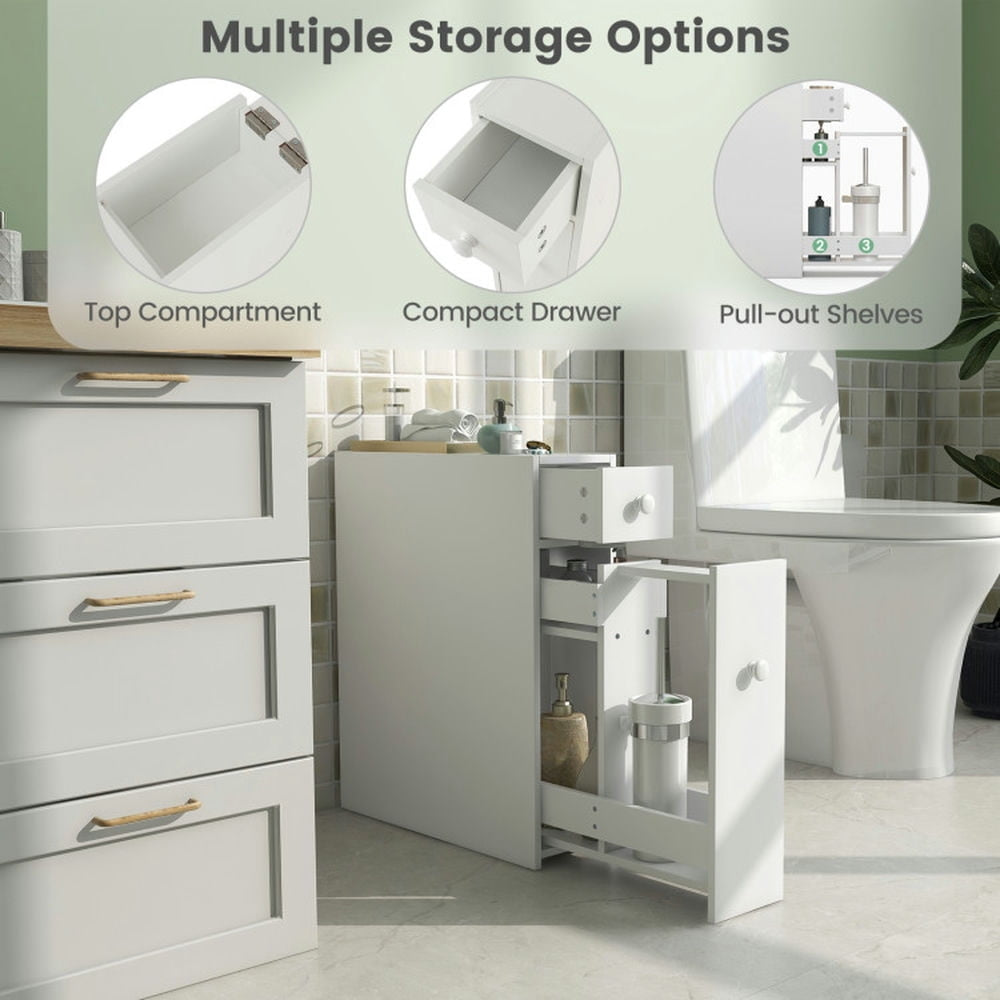 Hommoo White Bathroom Cabinet Space Saver Storage Organizer-White, Image 2