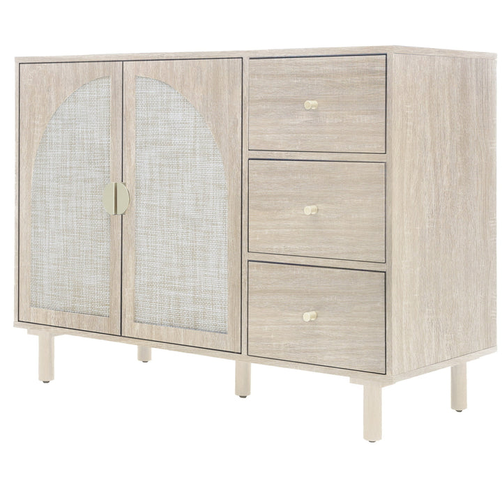 Hommoo Rattan Storage Cabinet with 2 Door 3 Drawer Cabinet, Kitchen Pantry Cabinet with Storage for Dining Room, Image 6