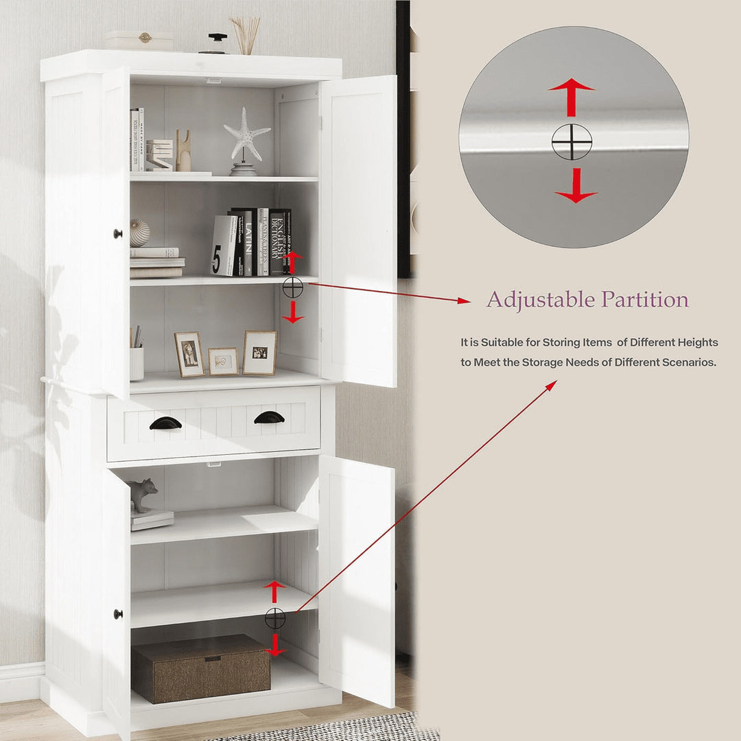 Hommoo 71" Storage Cabinet with 4 Doors, Drawer, 2 Adjustable Shelves, Freestanding Cupboard for Dining Room Living Image 5