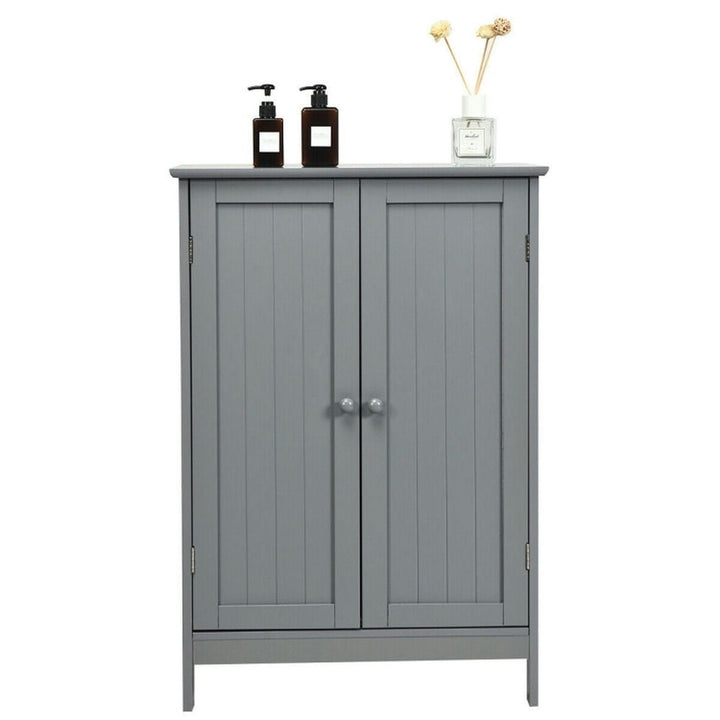 Hommoo Bathroom Floor Storage Double Door Cupboard Cabinet-Gray, Bathroom Cabinets for Entryway Storage, Home Office Image 1