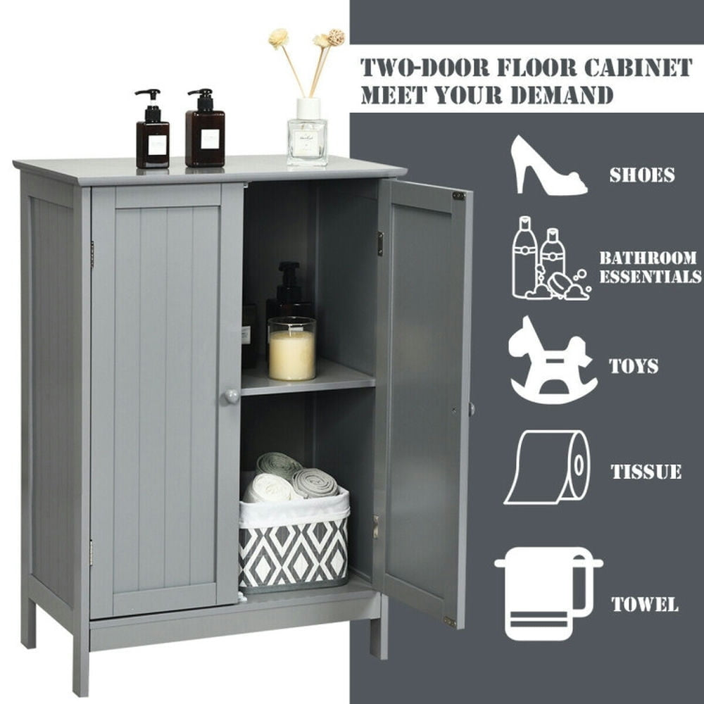 Hommoo Bathroom Floor Storage Double Door Cupboard Cabinet-Gray, Bathroom Cabinets for Entryway Storage, Home Office Image 3