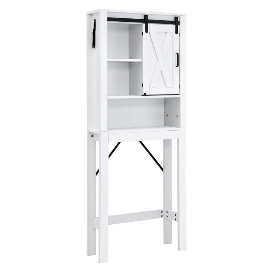 Hommoo 3-Tier Wodden Bathroom Cabinet with Sliding Barn Door and 3-position Adjustable Shelves-White, Bathroom Cabinet Image 1