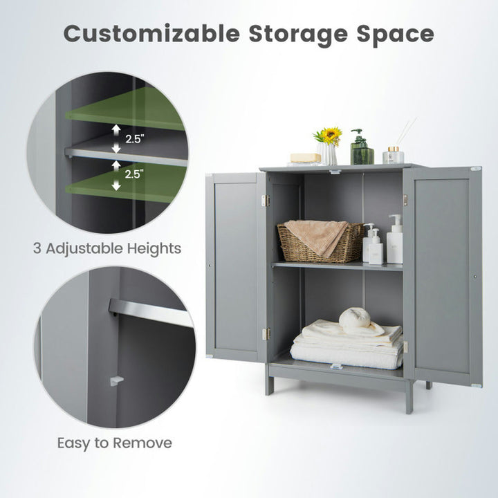 Hommoo Bathroom Floor Storage Double Door Cupboard Cabinet-Gray, Bathroom Cabinets for Entryway Storage, Home Office Image 4