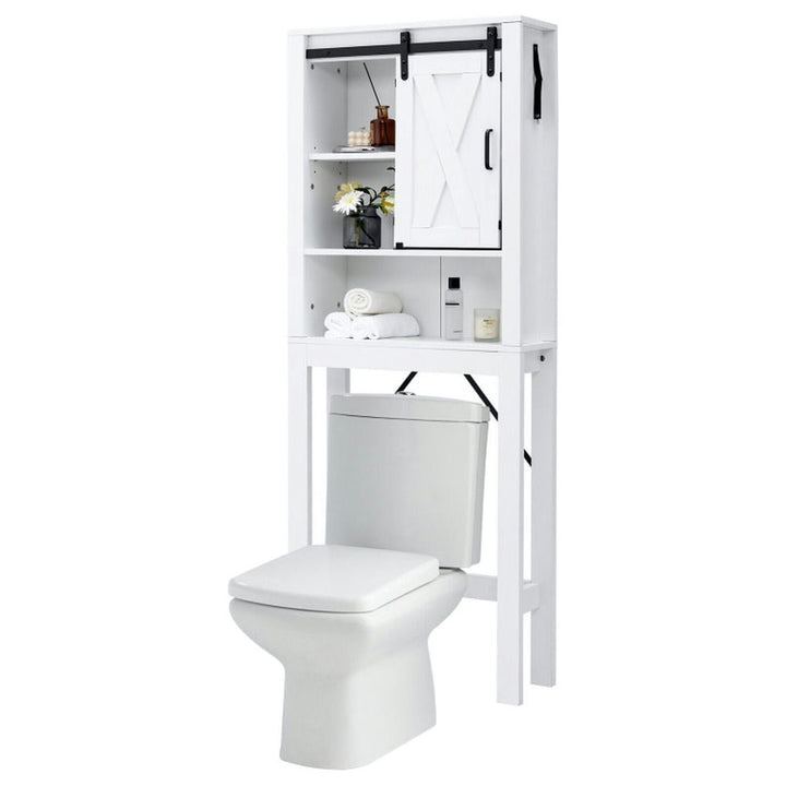 Hommoo 3-Tier Wodden Bathroom Cabinet with Sliding Barn Door and 3-position Adjustable Shelves-White, Bathroom Cabinet Image 3