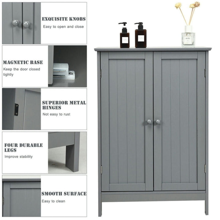 Hommoo Bathroom Floor Storage Double Door Cupboard Cabinet-Gray, Bathroom Cabinets for Entryway Storage, Home Office Image 6