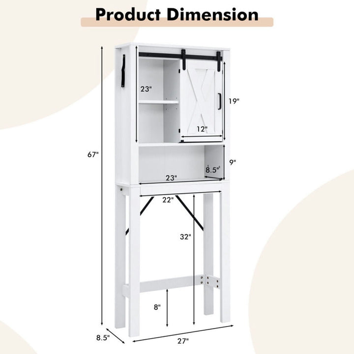 Hommoo 3-Tier Wodden Bathroom Cabinet with Sliding Barn Door and 3-position Adjustable Shelves-White, Bathroom Cabinet Image 5