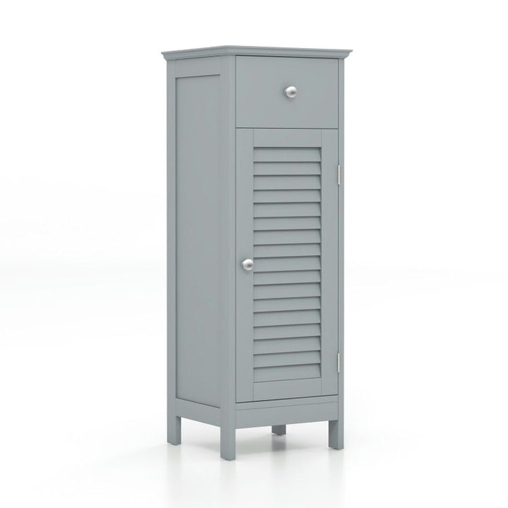 Hommoo Woodern Bathroom Floor Storage Cabinet with Drawer and Shutter Door-Gray Image 1