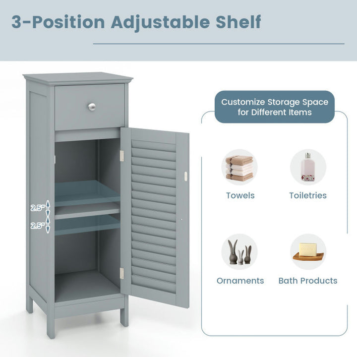 Hommoo Woodern Bathroom Floor Storage Cabinet with Drawer and Shutter Door-Gray Image 5