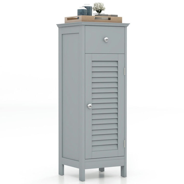 Hommoo Woodern Bathroom Floor Storage Cabinet with Drawer and Shutter Door-Gray Image 6