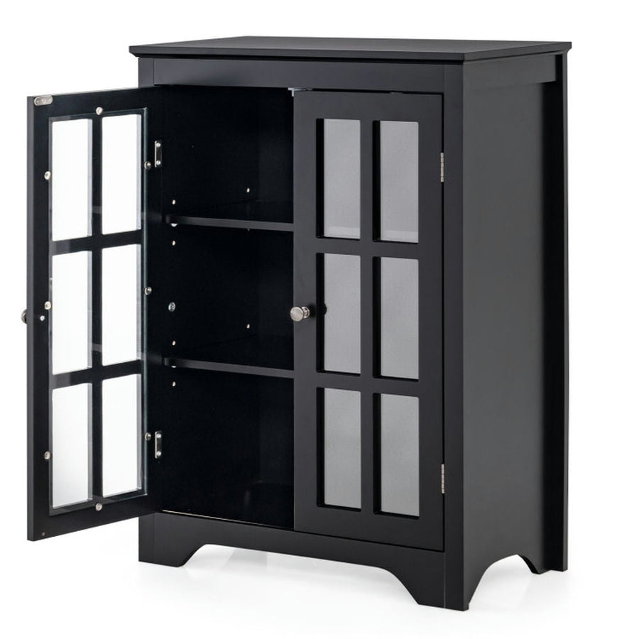 Hommoo Freestanding Display Storage Cabinet with 2 Glass Doors and Adjustable Shelves-Black Image 1