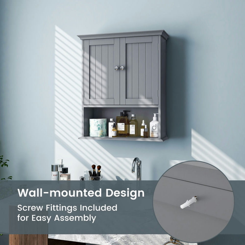 Hommoo Wall Mount Bathroom Cabinet Storage Organizer with Doors and Shelves-Gray, Wall Cabinet for Bathroom Laundry Room Image 4