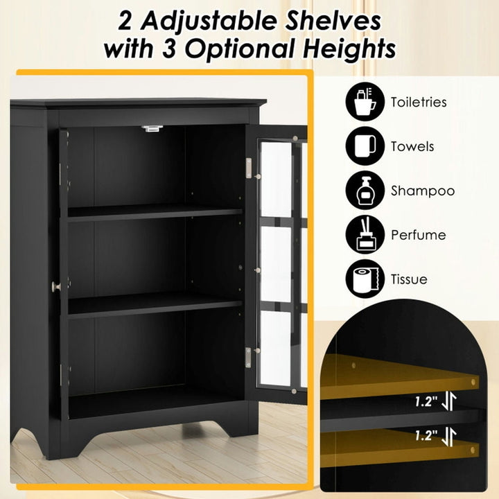 Hommoo Freestanding Display Storage Cabinet with 2 Glass Doors and Adjustable Shelves-Black Image 5