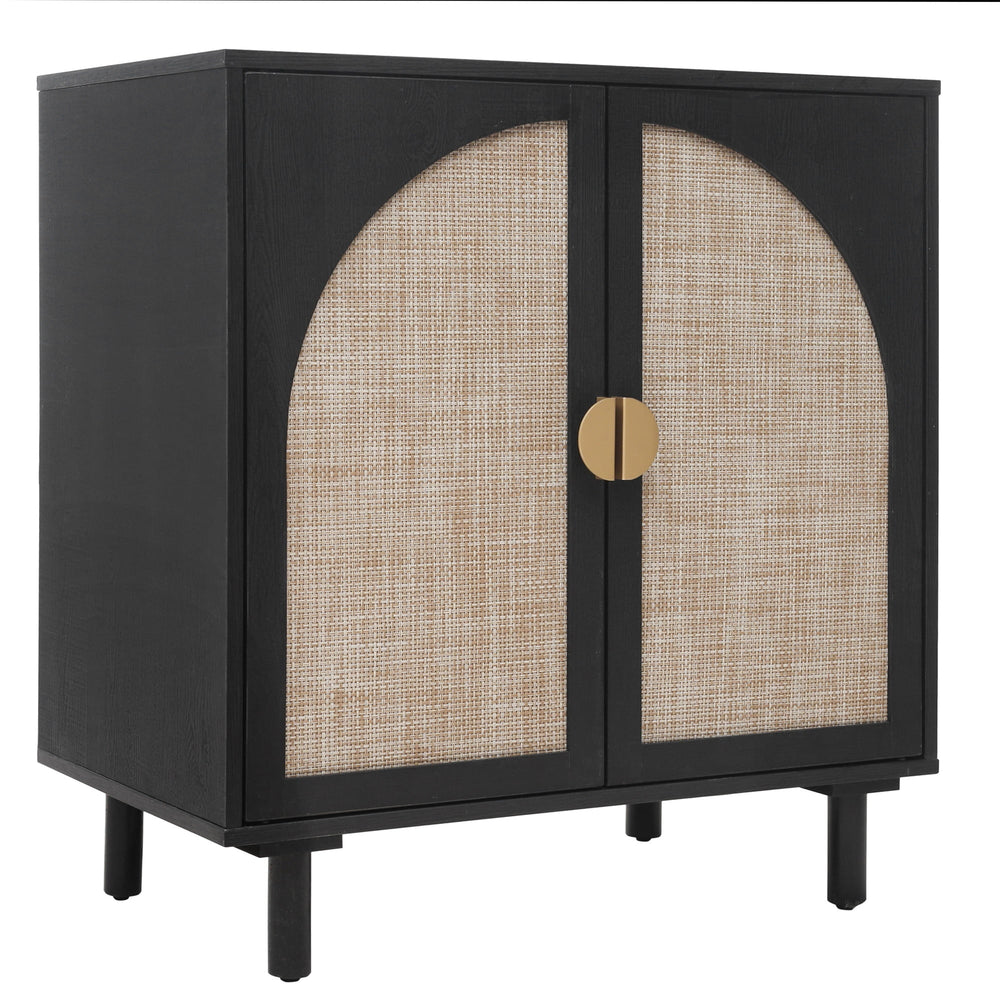 Hommoo Rattan Storage Cabinet with 2 Door with Decorated Doors, Kitchen Pantry Cabinet with Storage for Dining Room, Image 2