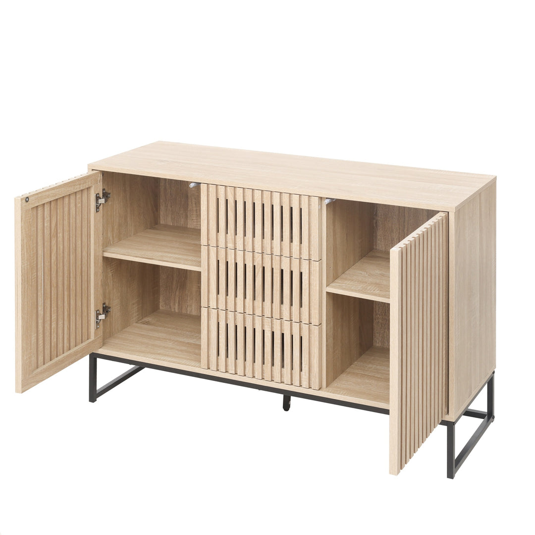 Hommoo Sideboard Cabinet, Accent Storage Cabinet with 3 Drawer, 3 Door Cabinet Suitable for Living Room, Natural Image 2