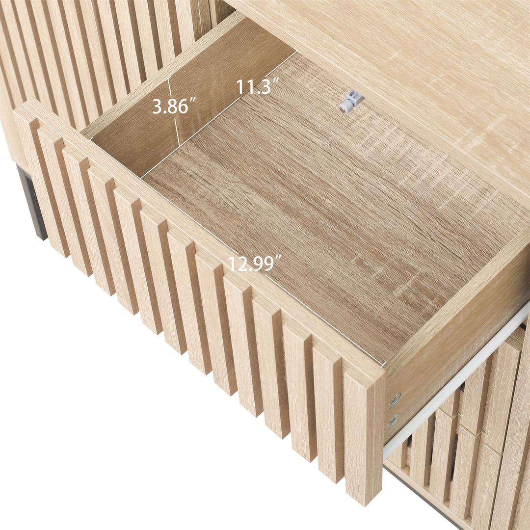 Hommoo Sideboard Cabinet, Accent Storage Cabinet with 3 Drawer, 3 Door Cabinet Suitable for Living Room, Natural Image 3