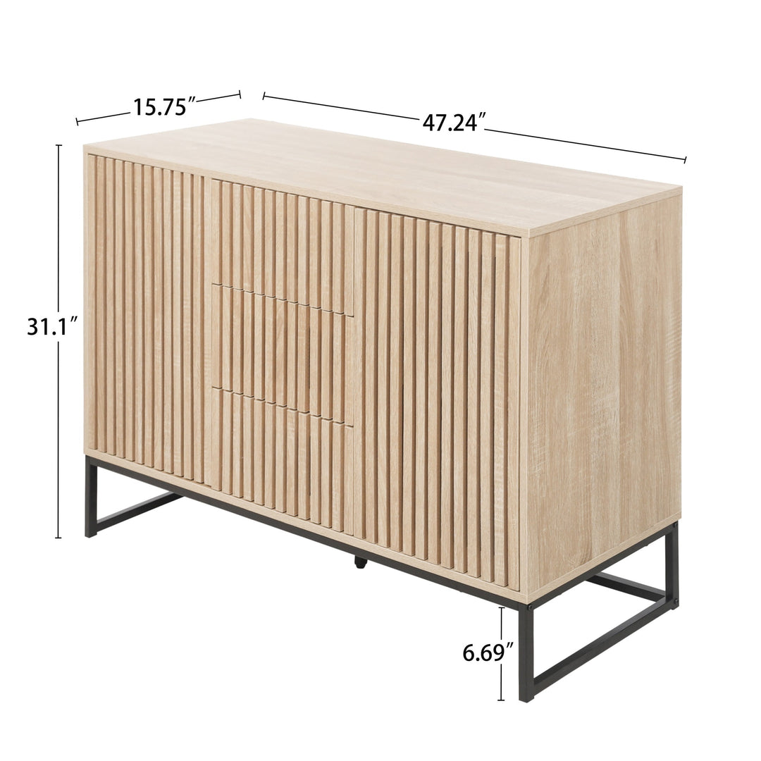 Hommoo Sideboard Cabinet, Accent Storage Cabinet with 3 Drawer, 3 Door Cabinet Suitable for Living Room, Natural Image 6