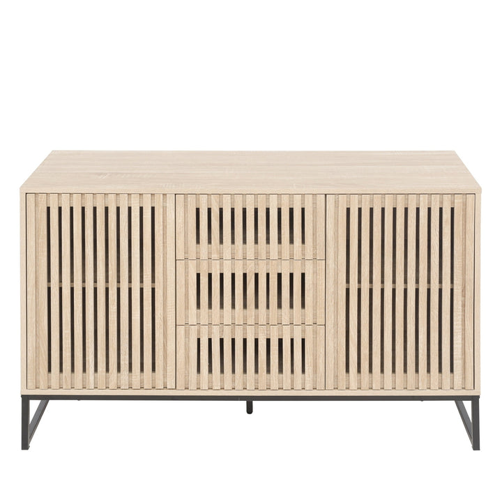 Hommoo Sideboard Cabinet, Accent Storage Cabinet with 3 Drawer, 3 Door Cabinet Suitable for Living Room, Natural Image 7