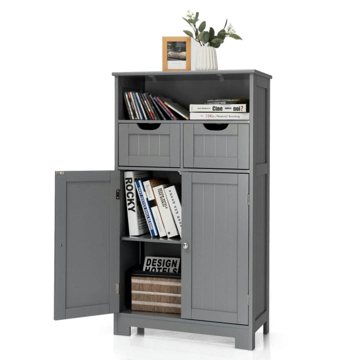 Hommoo Bathroom Wooden Side Cabinet with 2 Drawers and 2 Doors-Gray, Bathroom Cabinets for Entryway Storage, Home Office Image 2