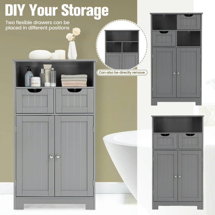 Hommoo Bathroom Wooden Side Cabinet with 2 Drawers and 2 Doors-Gray, Bathroom Cabinets for Entryway Storage, Home Office Image 5