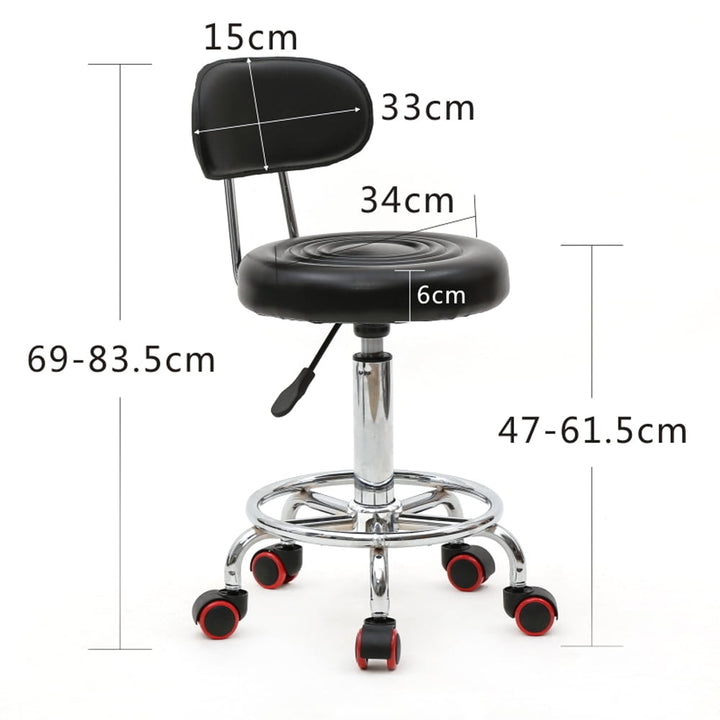 Hommoo Round Shape Height Adjustable Rolling Bar Stool Salon Stools - Black Image 2